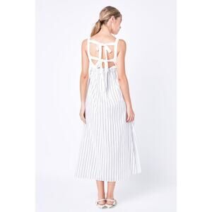 English Factory Tie Back Knit Combo Striped Maxi Dress White/Navy XS NWT